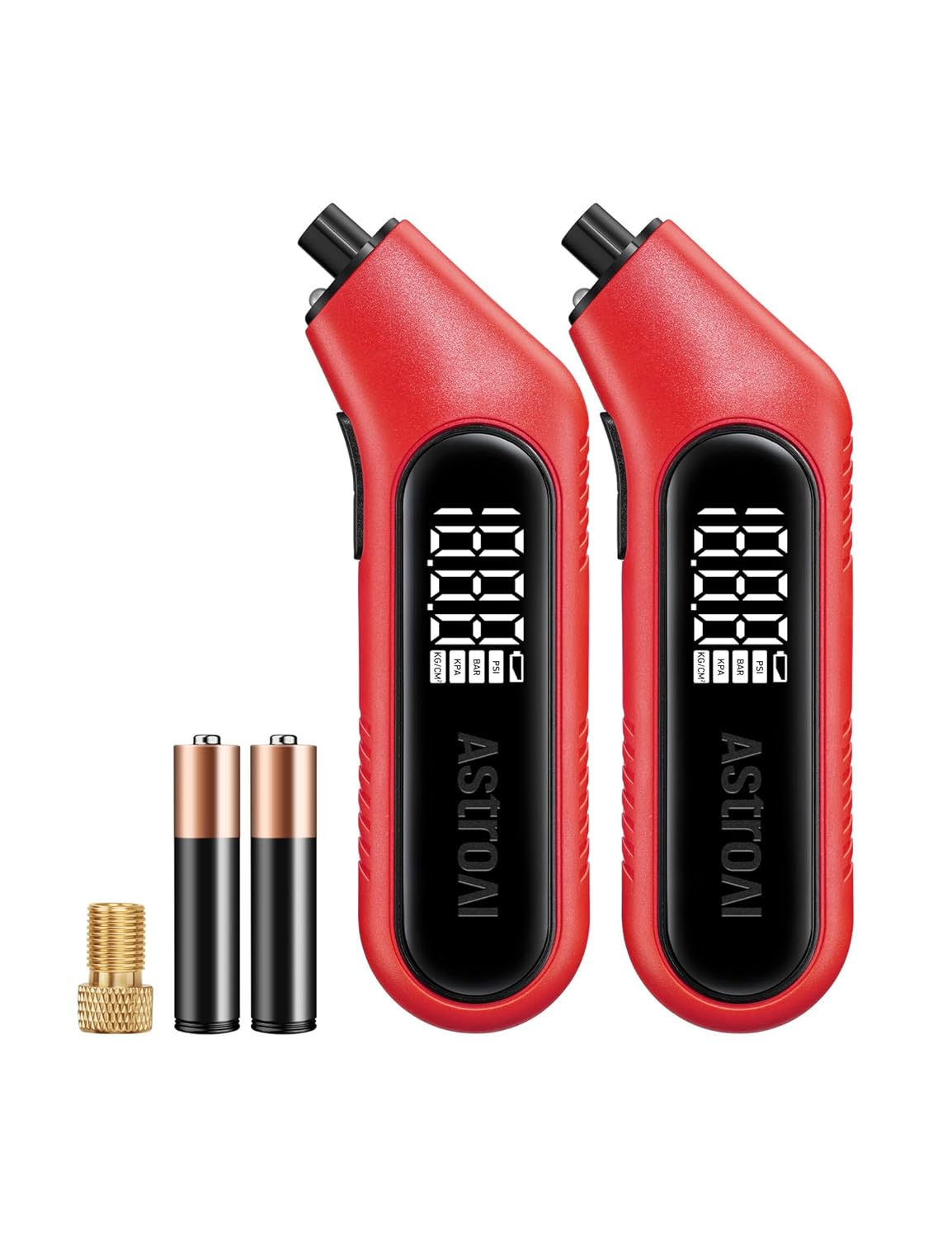 AstroAI Digital Tire Pressure Gauge 3-300PSI Calibrated to ANSI B40.7 Grade 2A (0.5%), Backlight and Flashlight, Presta Valve Adaptor Included, 4 Units, AAA Batteries, Orange