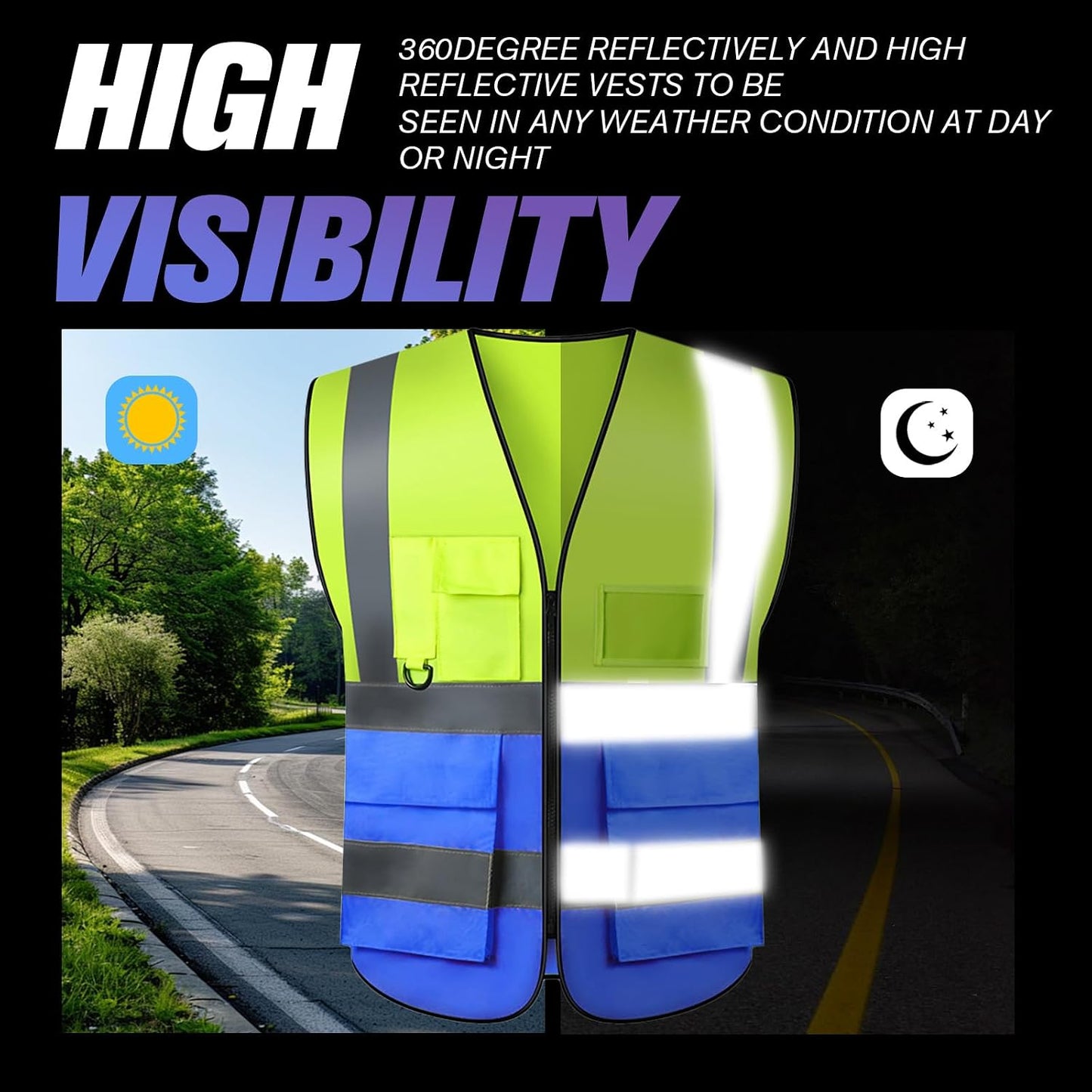 Safety Vests 20 Pack,Hi Vis Construction Vest with 5 Pockets and Zipper,Reflective Vest for Men Women Work One Size
