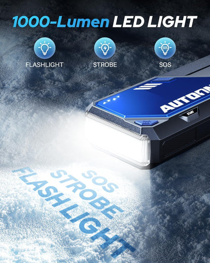 AUTOONE 6000A Car Battery Jump Starter Up to All Gas & 12L Diesel Engine, Car Battery Jumper Starter Portable 12V Jump Box with USB Output, Storage Case, LED Flashlight