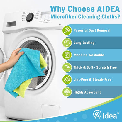 AIDEA Microfiber Cleaning Cloth-12PK, Soft Microfiber Towels for Cars, Absorbent Cleaning Rags, Lint-Free Streak-Free Wash Cloths for House, Kitchen, Window(12in.x12in), Black