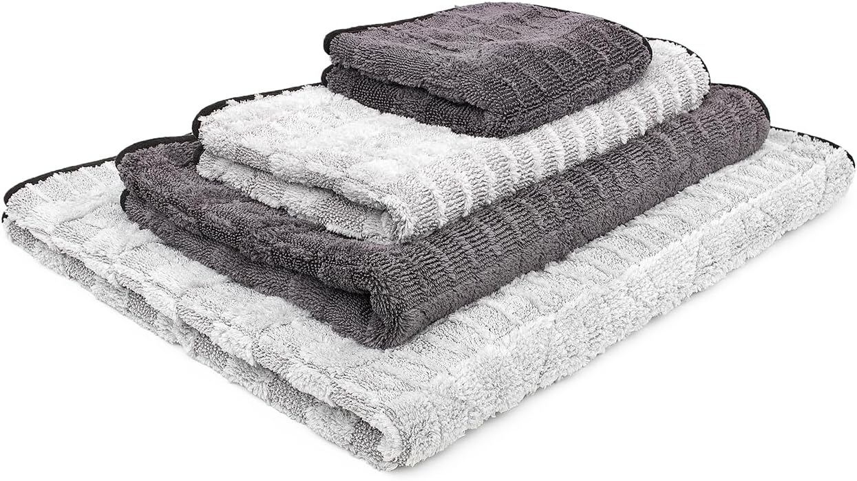 The Rag Company Gauntlet Car Drying Towel, Ultra-Absorbent 70/30 Blend Korean Microfiber, Dries Vehicles Faster Without Scratching, 900 GSM, 30x36 Inches, Ice Grey/Grey, 1-Pack