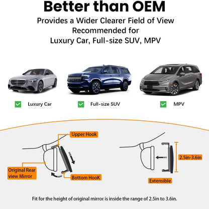 Rear View Mirror, Chrome Anti-glare Panoramic Rear Mirrors Universal 10 Inch Convex Car Interior Clip on Extra Big Wide Angle Rearview Mirror Extender to Reduce Blind Spot for Car SUV