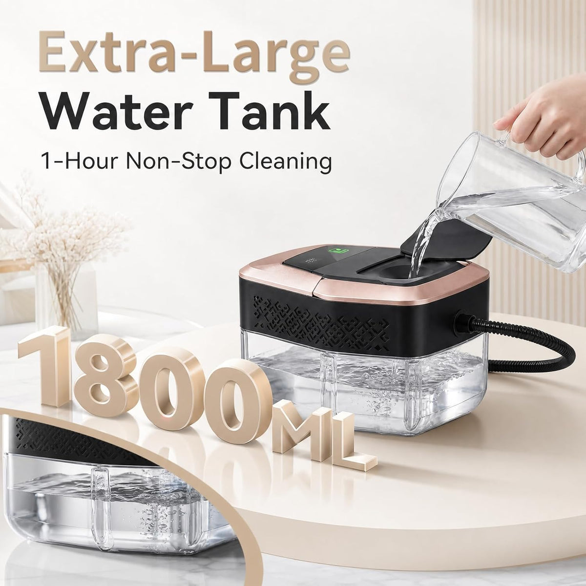 Steam Cleaner, 3 Level Adjustable Pressurized Steam Cleaner for Home, 15s Heat-Up Handheld Steamer for Cleaning, 1.9 Qt Tank Portable Steam Cleaner for Car, Home, Tile, Grout, Rose Gold