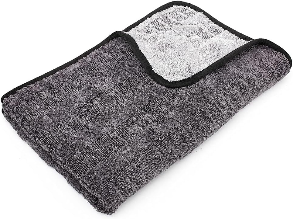 The Rag Company Gauntlet Car Drying Towel, Ultra-Absorbent 70/30 Blend Korean Microfiber, Dries Vehicles Faster Without Scratching, 900 GSM, 30x36 Inches, Ice Grey/Grey, 1-Pack
