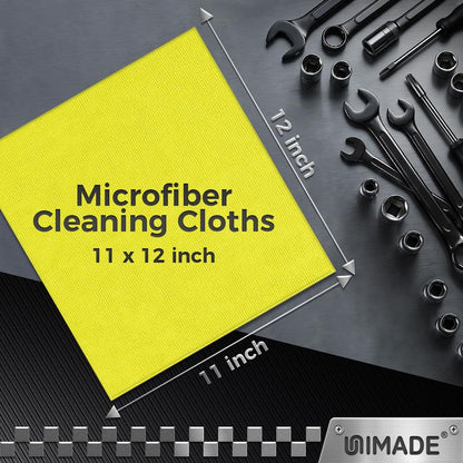 UNIMADE Microfiber Cleaning Cloth, 100 Pack Microfiber Towels for Cars Commercial Grade Work Rags Bulk Detailing Cloth for Automotive Bar Mechanic Restaurant Garage Housekeeping, 11.5"x 11.5", Grey