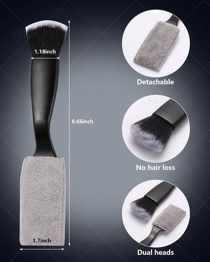 3PCS Car Interior Detailing Kit - 2 Curved Soft Bristle Brushes & 1 Dual-Head Duster | Scratch-Free Dusting for Dashboard, Vents - Fits All Vehicles (Sedans, SUVs, Trucks, ATVs)