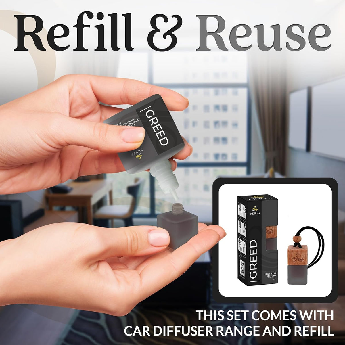 Greed Car Air Freshener for Men | Perfume Inspired Fragrances | Strong Car Freshener with Odour Eliminator Technology | Air Freshener | Long Lasting Automotive Freshener by Perfa
