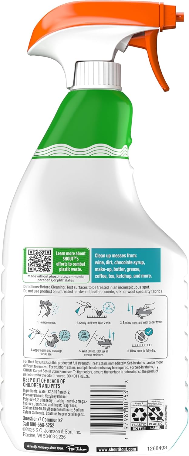 Shout Carpet Clean Up Foamer Rug & Carpet Cleaner, Color Safe and Fast Acting Spot & Stain Remover, 22 oz Trigger Spray