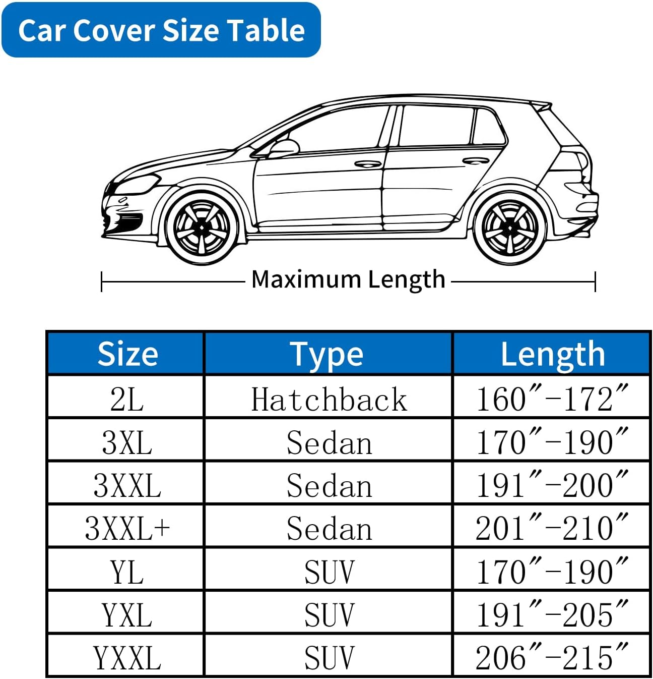 Car Cover Waterproof All Weather Outdoor, Full Exterior Cover for Automobiles, Rain Sun UV Protection Windproof, Scratch Resistant, Breathable, Dustproof (Fits 206"-215" SUV)
