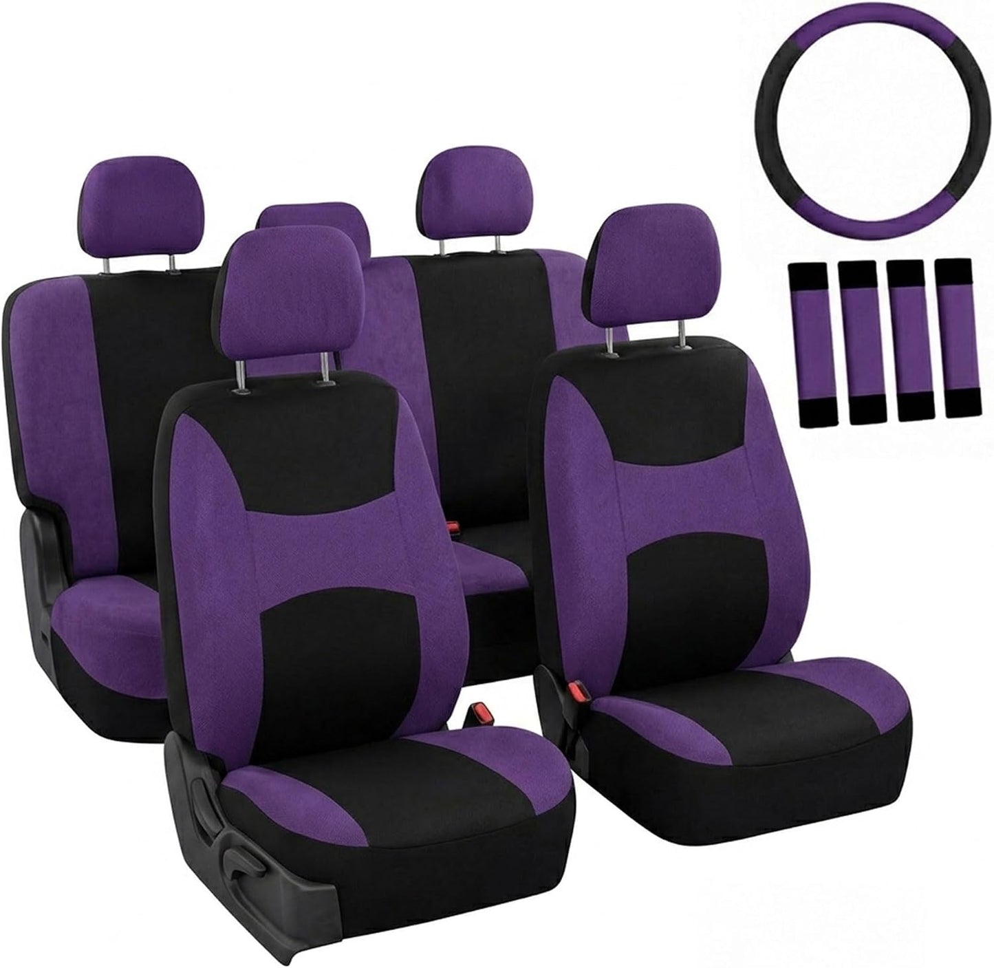 FH Group Full Set Cloth Car Seat Covers, Universal Fit Front and Split Bench Rear, Airbag Compatible, Washable for SUV, Sedan, Van - Black