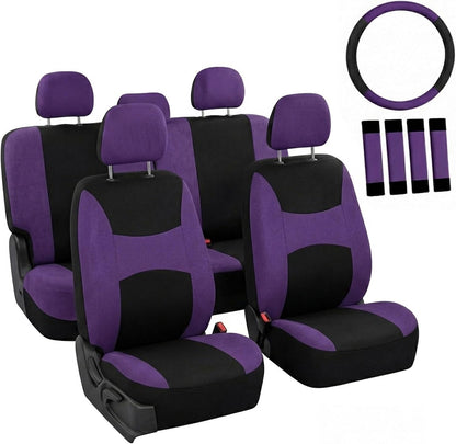 FH Group Full Set Cloth Car Seat Covers, Universal Fit Front and Split Bench Rear, Airbag Compatible, Washable for SUV, Sedan, Van - Black