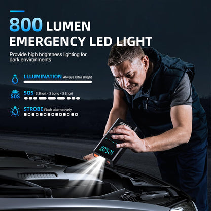 10-in-1 Portable Car Battery Jump Starter with Air Compressor, 6000A 160PSI Portable Car Jumper Starter (All Gas 12L Diesel), 12V Jump Box Car Battery Jump Starter with Jumper Cables, Lights