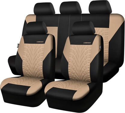 CAR PASS Car Seat Covers Full Sets, Front & Split Rear Bench for Car, 3D Tyre Embossed Automotive Interior Covers, Airbag Compatible, Quick Setup Universal Fit Seat Covers for Car, SUV(Charcoal)