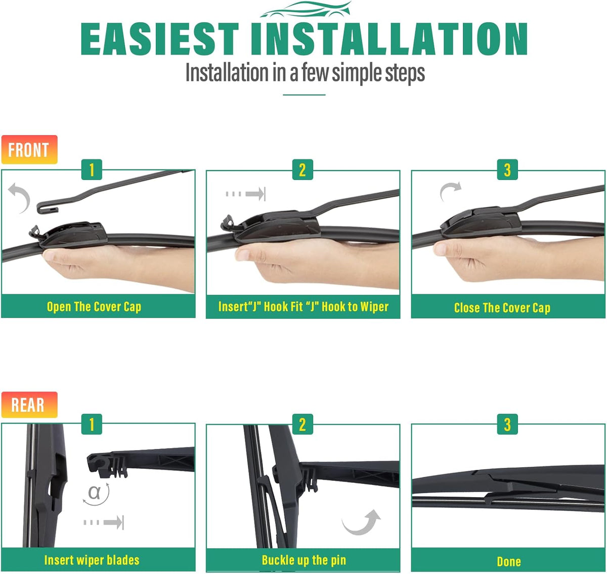 26" 16" 11" Windshield Wiper Blades Replacement for Chevrolet Chevy Trax 2024 2025 2026 Premium All Weather Front Rear Wipers Set - OEM Quality (Pack of 3) - Colors D