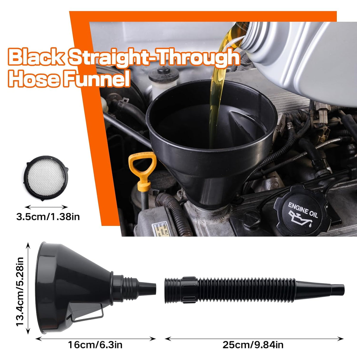 10Pcs Funnels for Automotive Use, Wide Mouth Plastic Oil Funnel Set | Flexible Long Neck Fuel Funnel Kit with Spout & Filter for Filling Car Engine Oil, Gasoline, Diesel, Coolant, Fluid