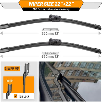 OEM Windshield Wipers Replacement for VW Volkswagen Jetta CC Passat Wiper Blades 2011 2012 2013 2014 2015 2016 2017 2018 2019-2023 -Original Factory Quality 24 and 19 inch (Set of 2) Top Lock 16mm
