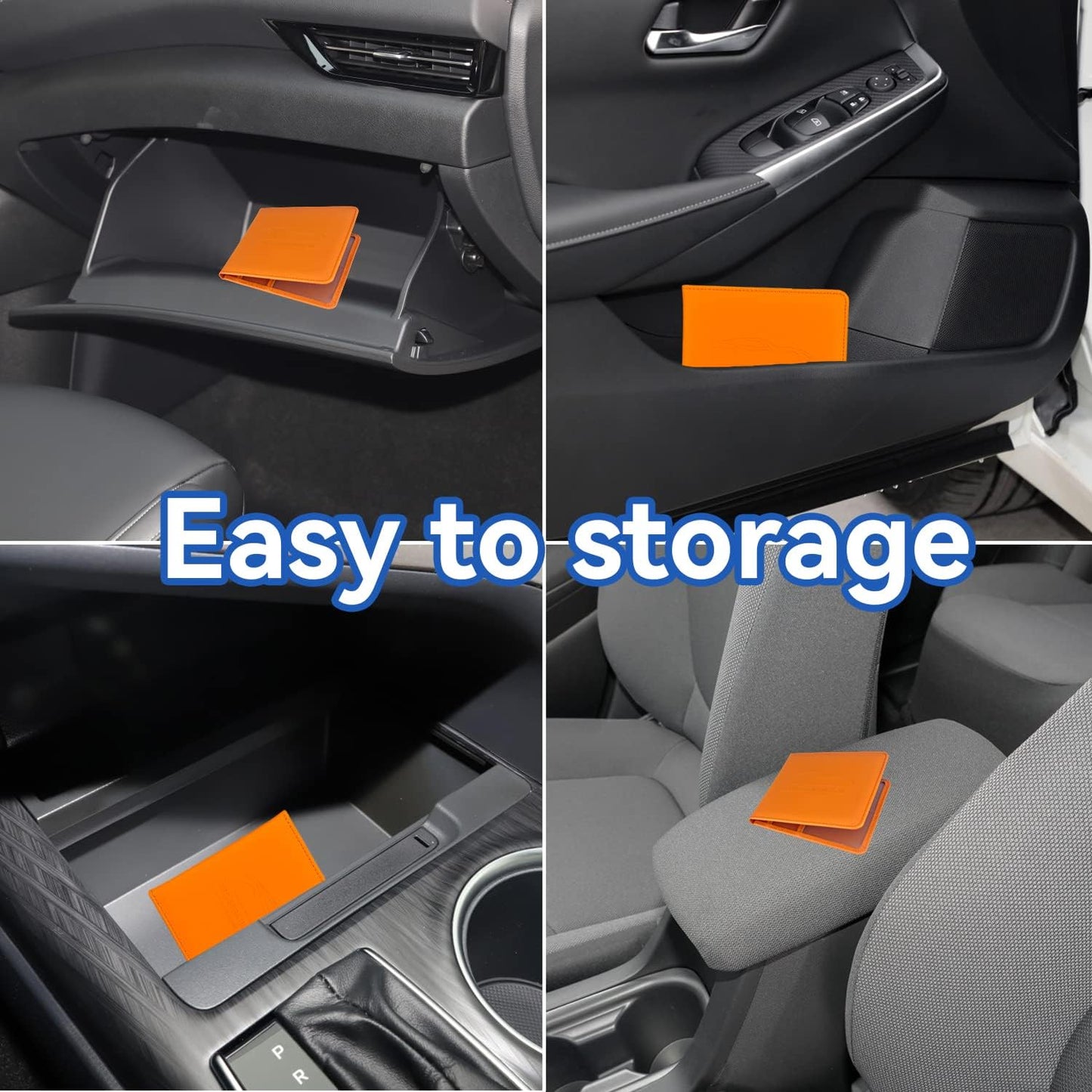 Car Registration and Insurance Holder, Premium Pu Leather Vehicle Glove Box Organizer - for Driver License, Cards & Essential Documents (L-Orange)