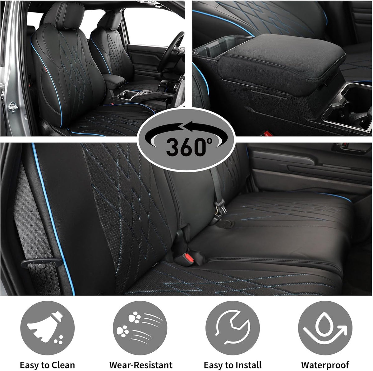 EKR Tacoma Car Seat Covers Custom Fit for Toyota Tacoma (Petrol) 2024 2025 2026 DoubleCab/CrewCab SR/SR5/TRD Sport/TRD Off-Road/Limited -Truck Seat Covers Full Set,Faux Leather(Black)