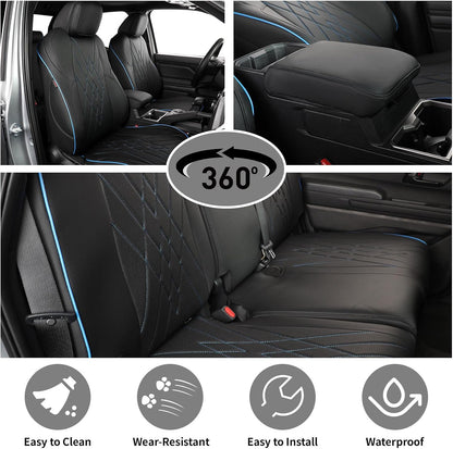 EKR Tacoma Car Seat Covers Custom Fit for Toyota Tacoma (Petrol) 2024 2025 2026 DoubleCab/CrewCab SR/SR5/TRD Sport/TRD Off-Road/Limited -Truck Seat Covers Full Set,Faux Leather(Black)