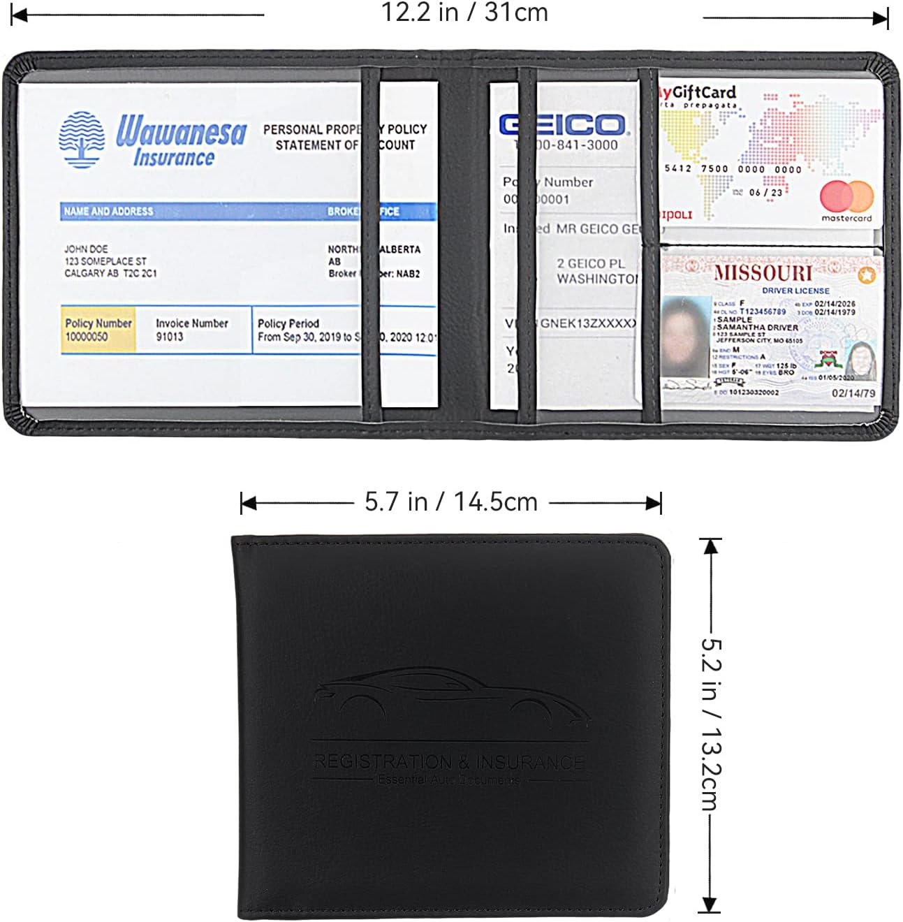 Car Registration and Insurance Holder, Premium Pu Leather Vehicle Glove Box Organizer - for Driver License, Cards & Essential Documents (L-Orange)