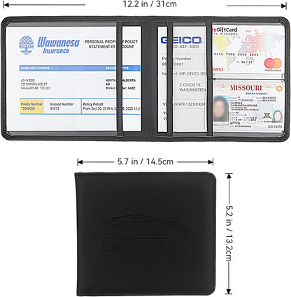 Car Registration and Insurance Holder, Premium Pu Leather Vehicle Glove Box Organizer - for Driver License, Cards & Essential Documents (L-Orange)