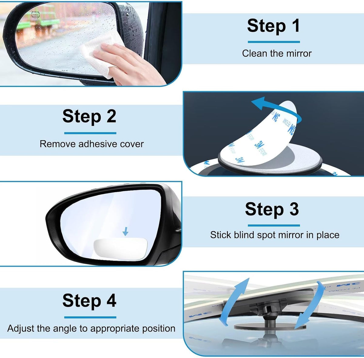 BFXM Blind Spot Mirrors 2 Pack, Car Accessories Frameless Side Mirror Blindspot Convex HD Glass, Side View Mirror Blindspot with Wide Angle Adjustable Stick for Car SUV and Trucks