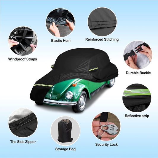 Waterproof Car Covers Fit for1960-1980 Volkswagen Beetle Bug Sedan 2-Door Saloon(Black) 210T Custom Heavy Duty Waterproof All Weather Protection Outdoor