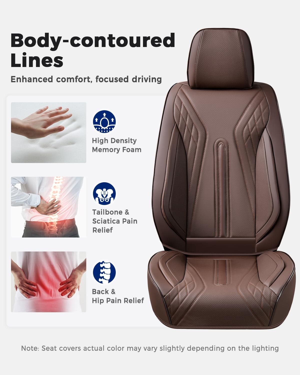Huidasource Coffee Seat Covers Full Set, Universal Fit for Most Cars Trucks SUV, Full Coverage Leather Seat Cover, Airbag, Cupholder Compatible, Velcro Adjustable, Heaating/Cooling Function Retain