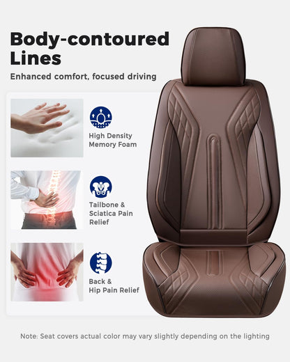 Huidasource Coffee Seat Covers Full Set, Universal Fit for Most Cars Trucks SUV, Full Coverage Leather Seat Cover, Airbag, Cupholder Compatible, Velcro Adjustable, Heaating/Cooling Function Retain