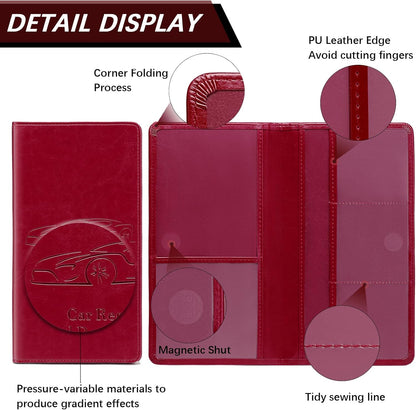 Car Registration and Insurance Card Holder for Women Men, Orange Glove Box Paperwork Organizer with Magnetic Buckle for Easy Access and Protect Documents and Various Cards in Vehicle