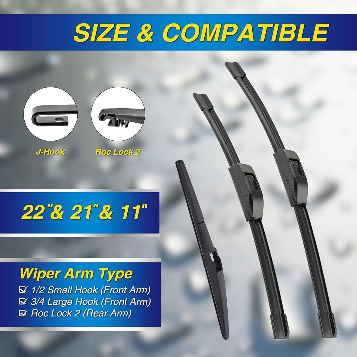 5 PLUS® Silicone Windshield Wipers Replacement for 2019-2024 Toyota RAV4/ 2006-2015 Mazda 5 Wiper Blades(Set of 3), Windshield Wiper Blades For My Car-26"/16"/12" - Colors C