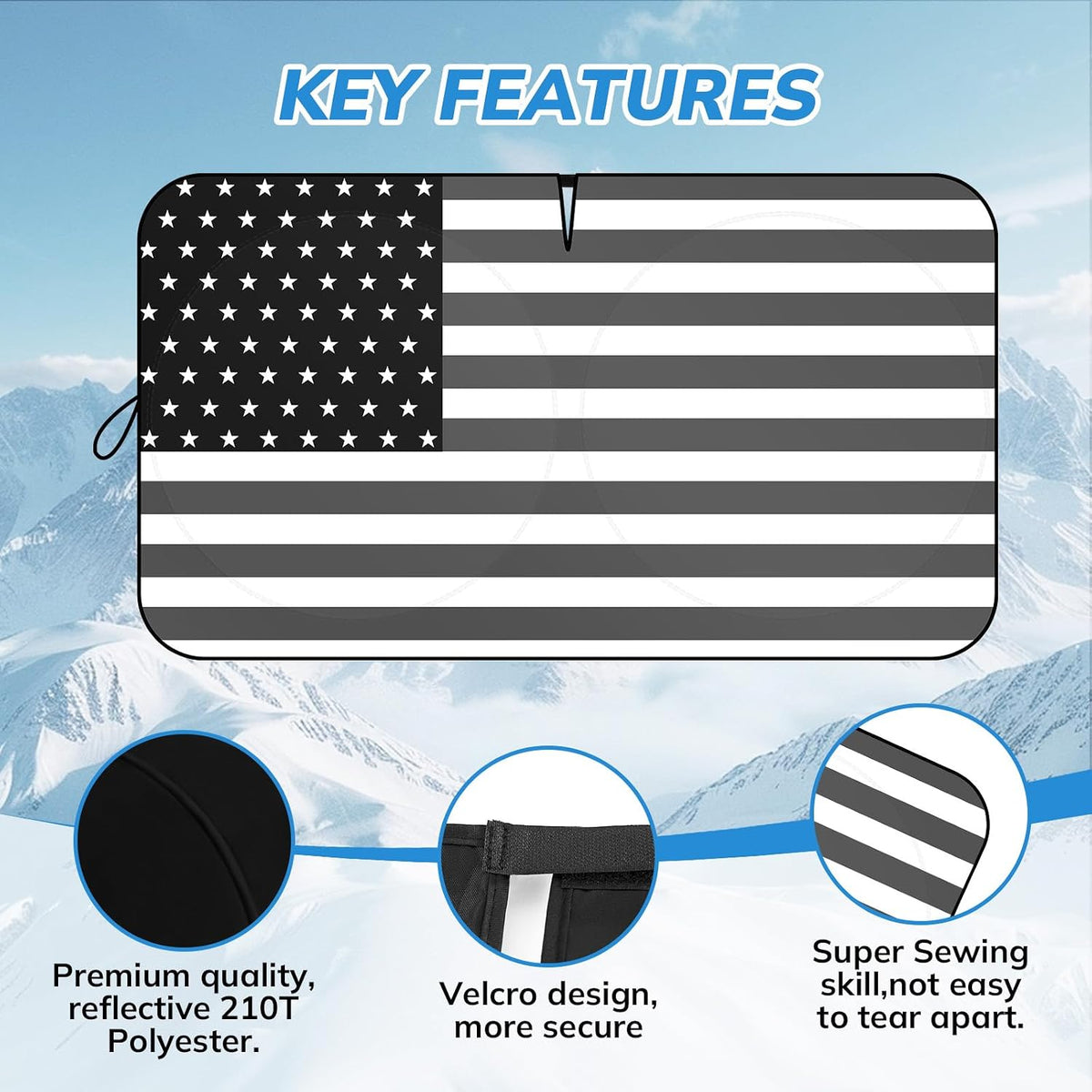 SEPORUD Windshield Sun Shade New American Eagle Flag USA Patriotic Design - Folding Car Front Window Sunshade for Cars SUV Trucks, Max UV Blocking and Keep The Vehicle Cool(64"x33.5")