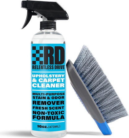 Relentless Drive Car Upholstery & Carpet Cleaner – Professional Interior Seat Cleaner for Fabric, Floor Mats & Auto Upholstery, Safe for All Cars, Kit with Heavy Duty Brush (16oz)