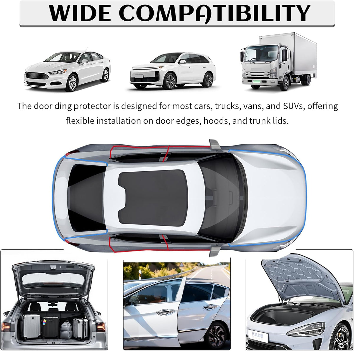 16.4Ft Car Door Edge Guards,Anti-Collision Car Door Protector Edge Guards Strip Avoid Scratche/Dust/Protect Interior,Universal Cars Doors Trim Protector for Doors/Hood/Trunk