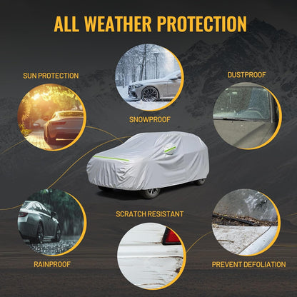 Favoto SUV Car Cover Waterproof All Weather 6 Layers Heavy Duty Car Cover for Automobiles Rain Sun Snow UV Protection with Inner Cotton Car Cover Outdoor Universal Fit for SUV (188-198 inch) Silver