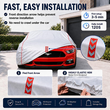 Car Cover for Sedan, Waterproof All Weather Heavy Duty, 360° Underbody Wrap Windproof Design, Quick Install Outdoor Vehicle Cover, Fits 186-193 in