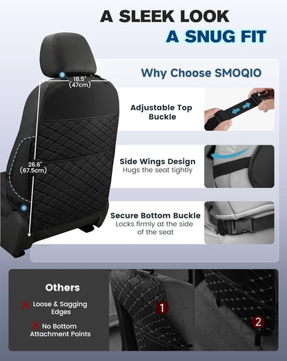 Seat Back Protectors for Kids, Car Kick Mats for Back of Front Seats with Large Pocket Organizer, Waterproof, Protects Against Dirt, Scuffs & Scratches, Fits Most Vehicles, 2PCS (Black)