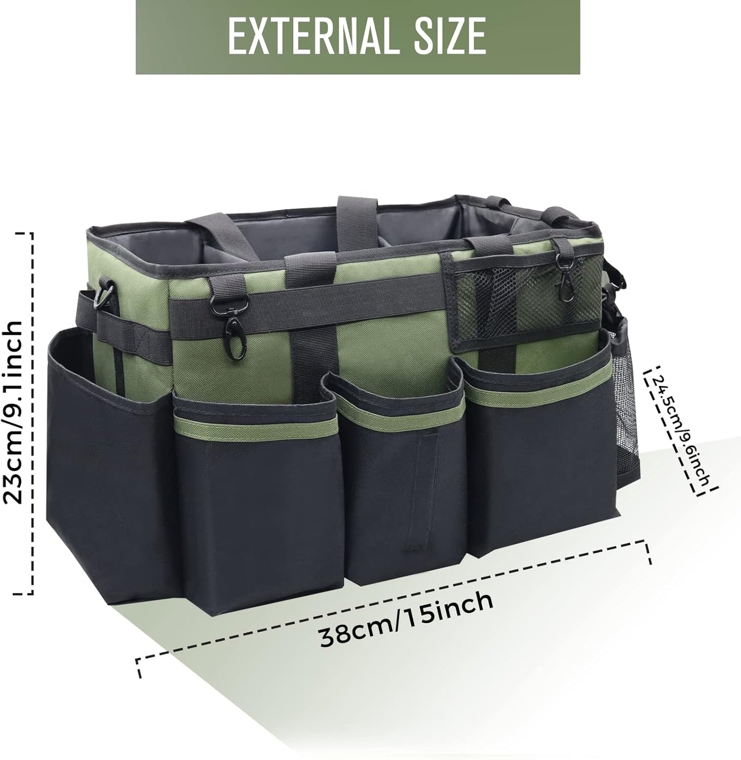 SCAVATA Wearable Cleaning Caddy Organizer with Handle & Shoulder Straps for Housekeepers, Under Sink & Car Cleaning Tool Organizer Bag with 4 Foldable Dividers (Green)