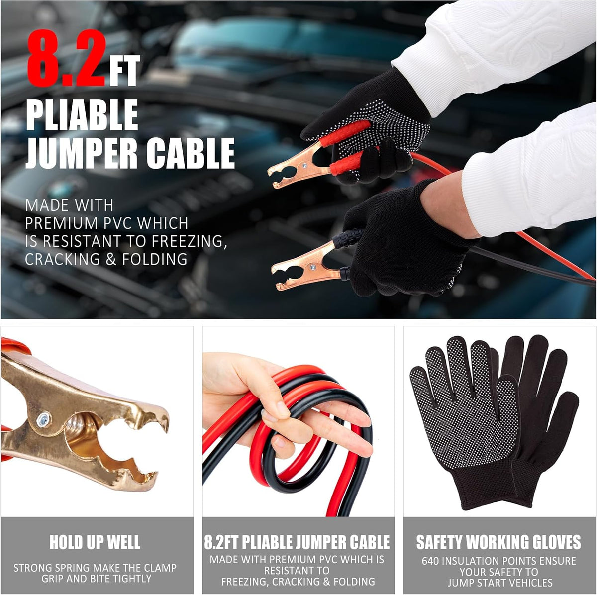 Car Emergency Roadside Assistance Kit with Jumper Cables Tire Inflator Automotive Kit for Car Vehicle