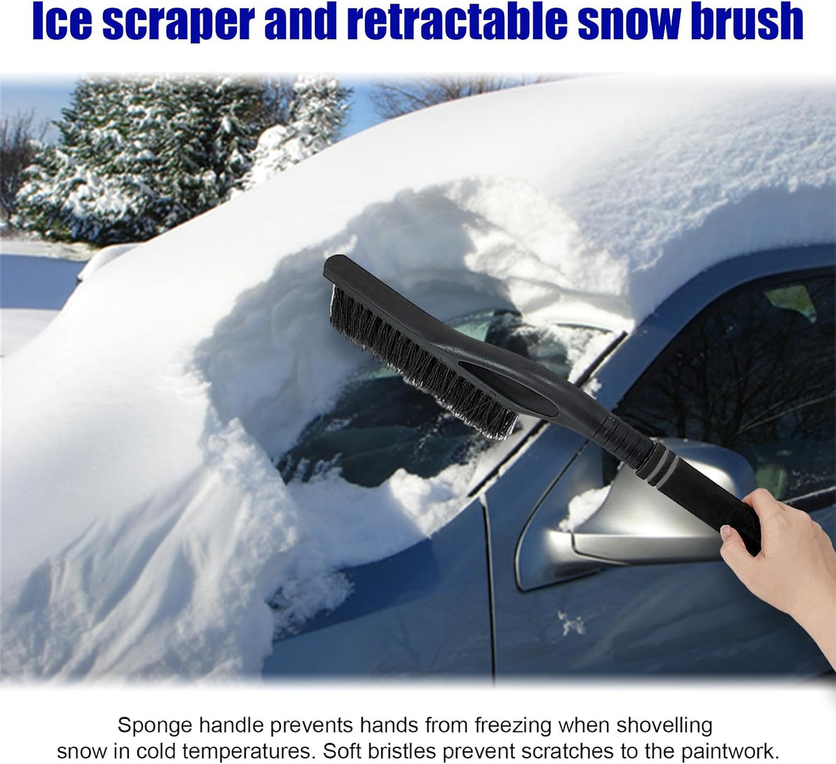 Dickno 24 Inch Car Snow Scraper and Brush, Detachable Scratch Free Ice Scraper with Ergonomic Foam Grip, Universal Winter Snow Removal Tool for Car Windshield Window (Black)