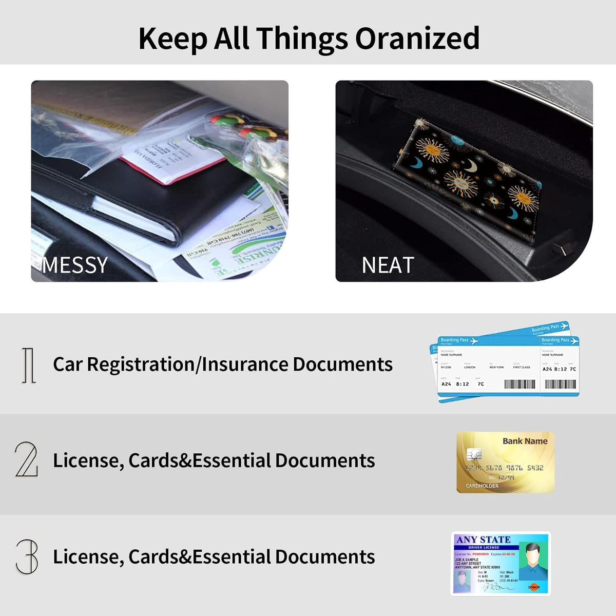 Car Registration and Insurance Holder, Leather Car Glove Box Organizer, Cool Car Accessories for ID, Driver's License Cards & Essential Document, business cards, Men&Women, Retro Audio Cassette