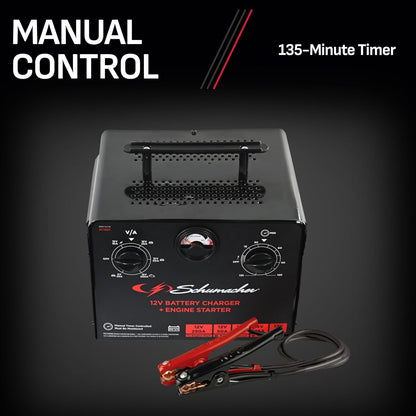 Schumacher Electric 6V/12V Time Controlled Battery Charger & Engine Starter - Precision Controlled Charger with 135-minute Timer & Overload Protection - 250 Cranking Amps & 3 Boost Modes - SC1667