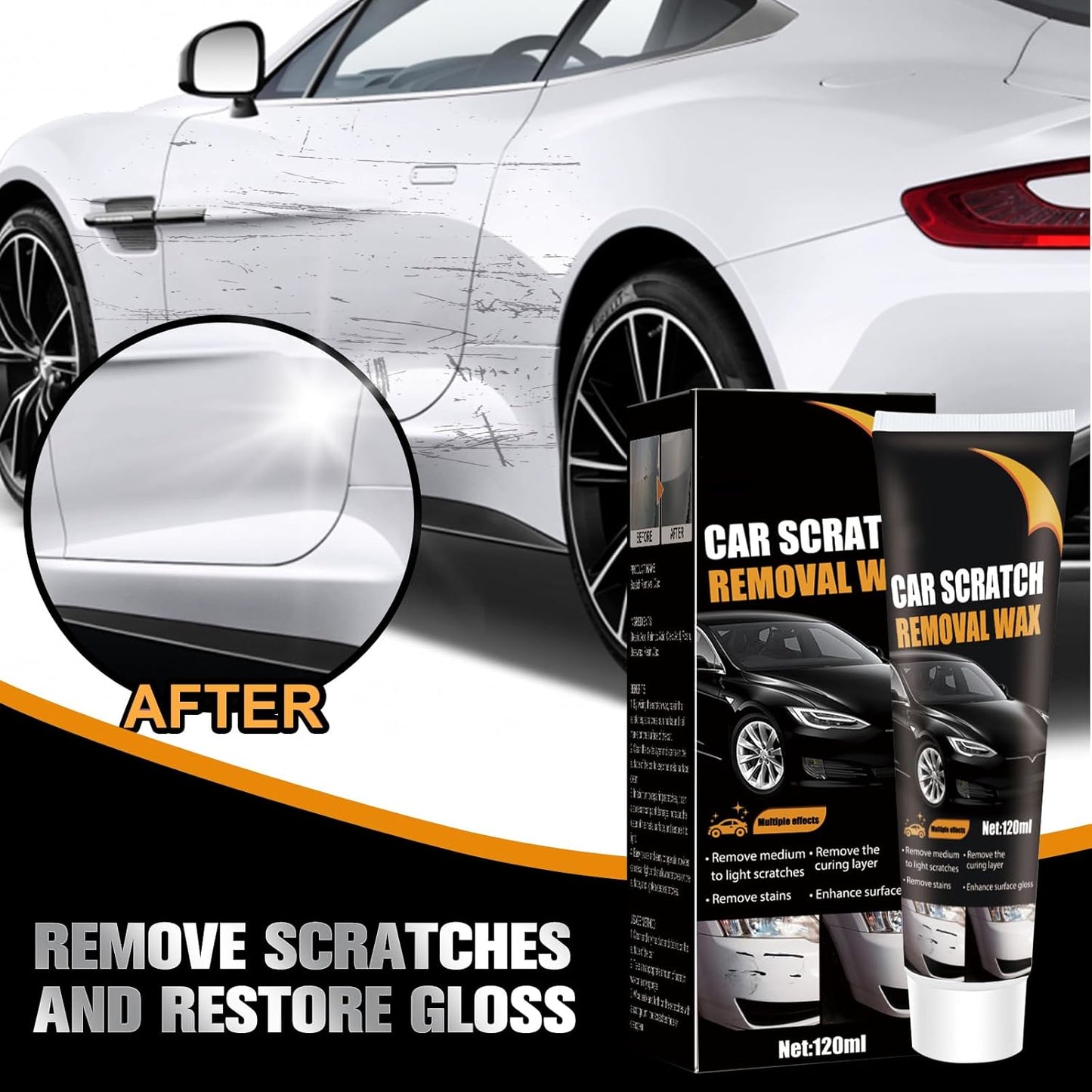 2Pcs Car Scratch Remover Wax, Professional Scratch Remover for Vehicles, Car Scratch Repair Paste for Deep Scratches with Wipe and Sponge,Universal Car Scratch Removal Wax for Deep Scratches Paste Kit