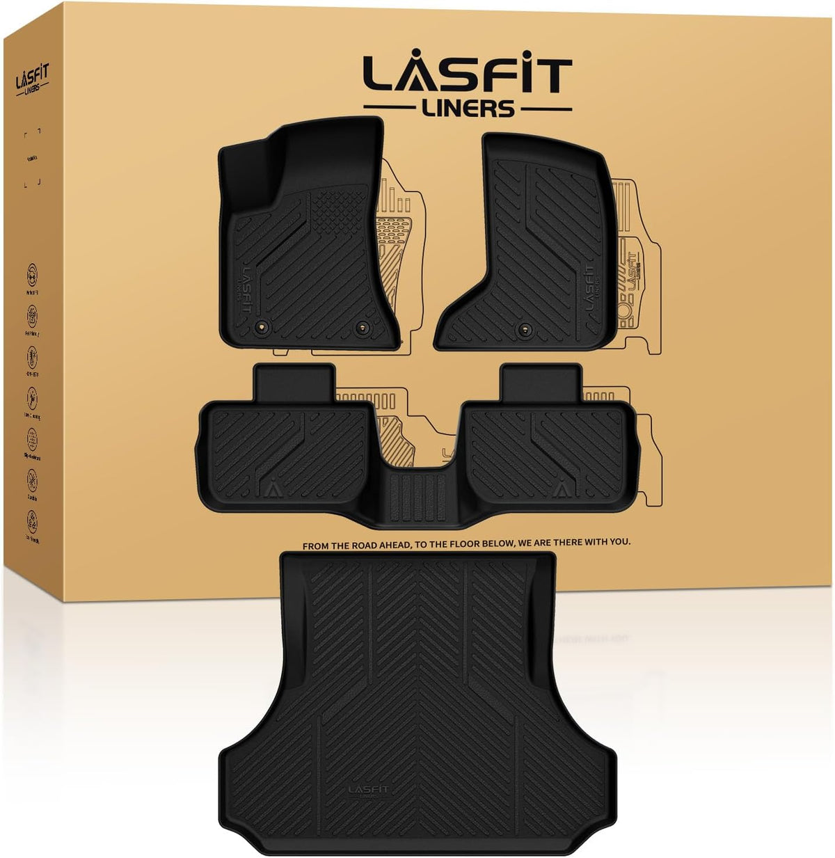LASFIT Floor Mats for 2019-2025 2026 Ram 2500/3500 Crew Cab Bucket Seat for Carpet & Vinyl Floor (NOT fit Model with PTO Kit), All Weather TPE Custom Fit Car Mats Floor Liners 1st & 2nd Row, Black