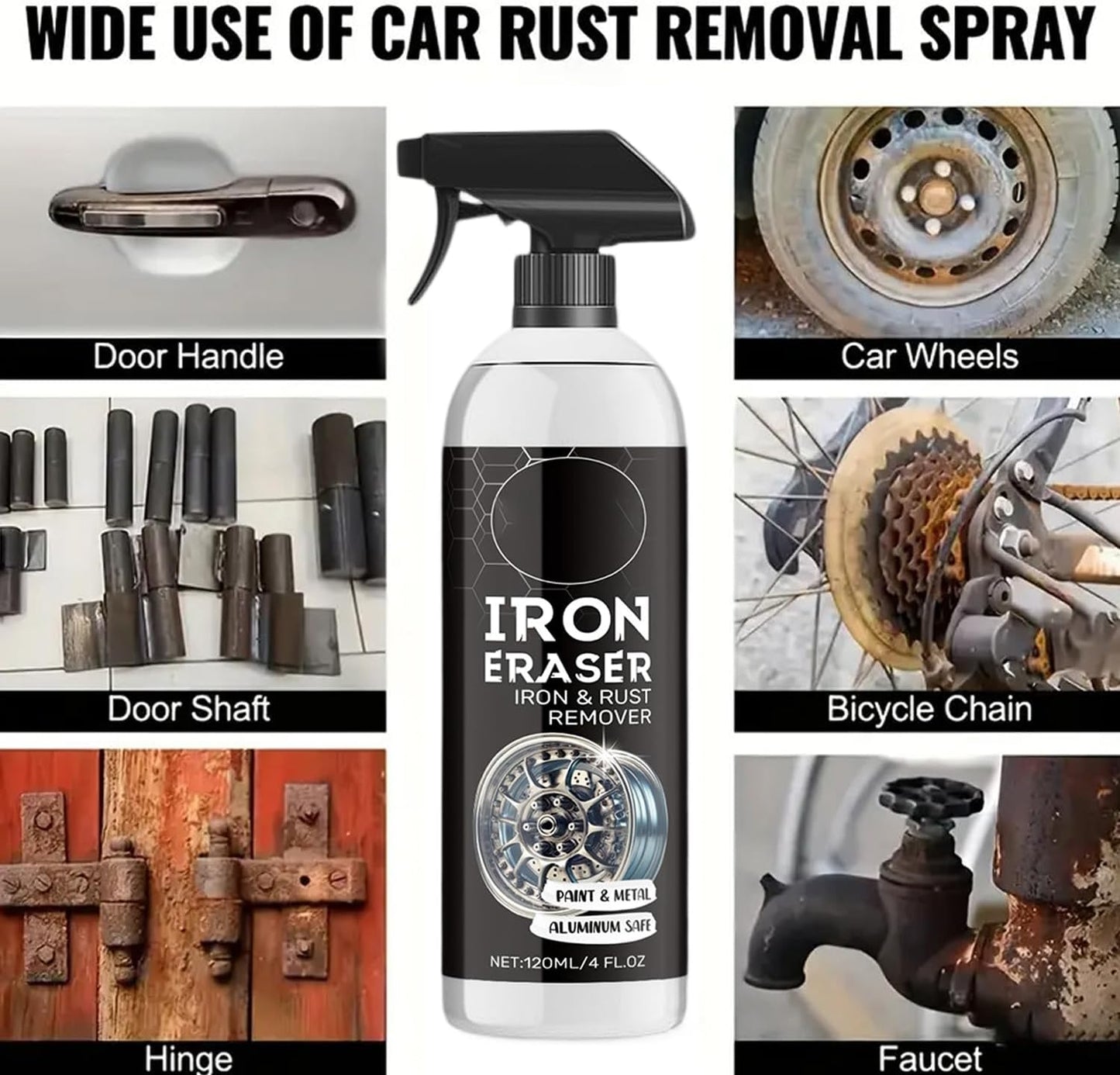 Iron Eraser Rust Remover Spray, 2026 New Iron Powder Instant Remover, Professional Fast-Acting Rust and Brake Dust Remover for Automotive Surface (1)