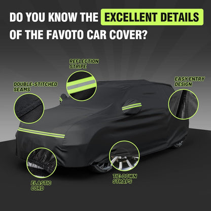 Favoto SUV Car Cover Waterproof All Weather 6 Layers Heavy Duty Car Cover for Automobiles Rain Sun Snow UV Protection with Inner Cotton Car Cover Outdoor Universal Fit for SUV (188-198 inch) Silver