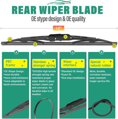 26" 16" 12" Windshield Wiper Blades Replacement for Toyota RAV4 2019 2020 2021 2022 2023 2024 2025 RAV 4 / Mazda 5 2006-2015 Premium All Weather Front Rear Wipers Set - OEM Quality (Pack of 3) - Colors C