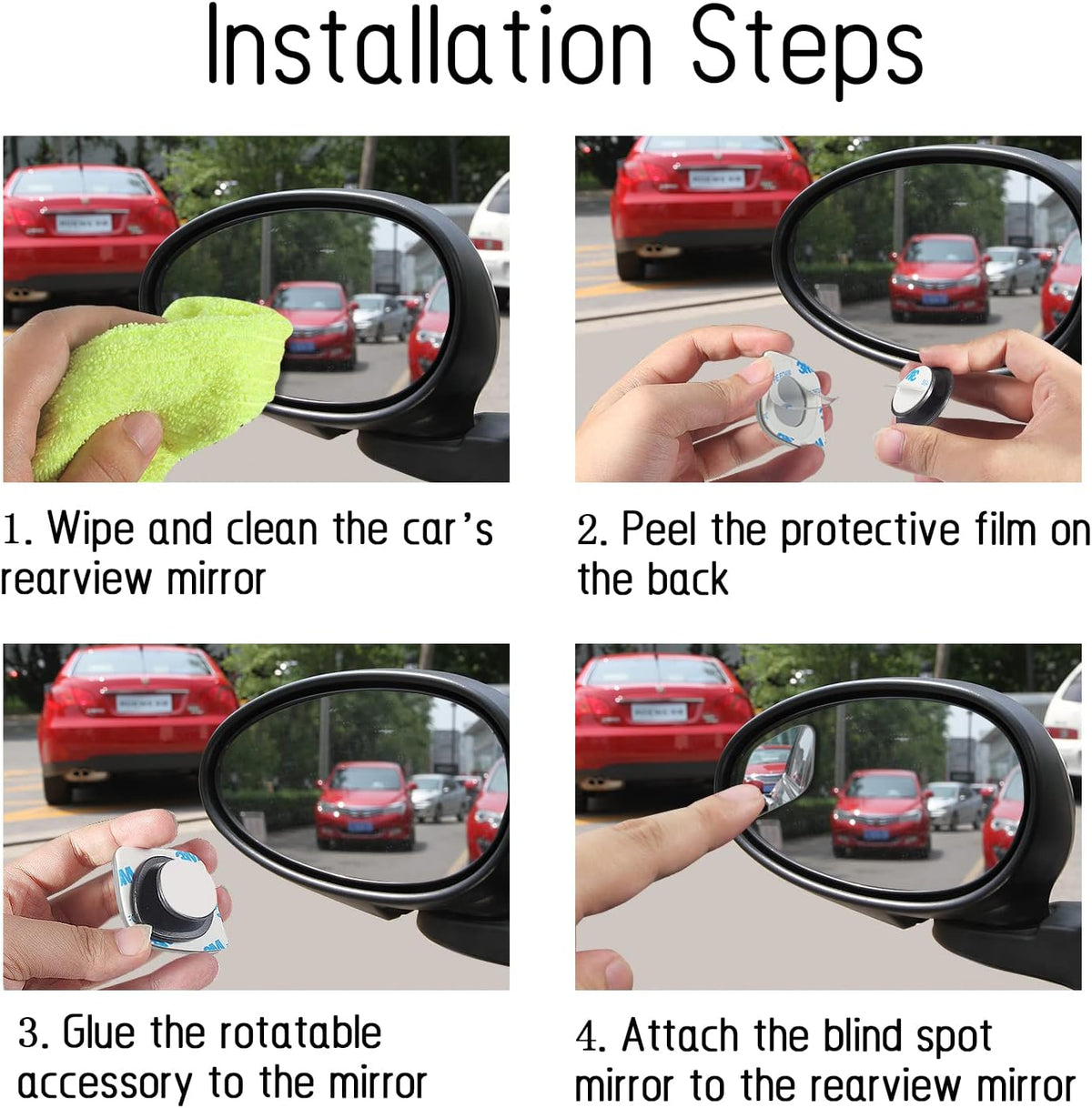 2 pcs Blind Spot Mirrors, 2" Round HD Glass Convex 360° Wide Angle Side Rear View Mirror with ABS Housing for Cars SUV and Trucks, Black, Pack of 2