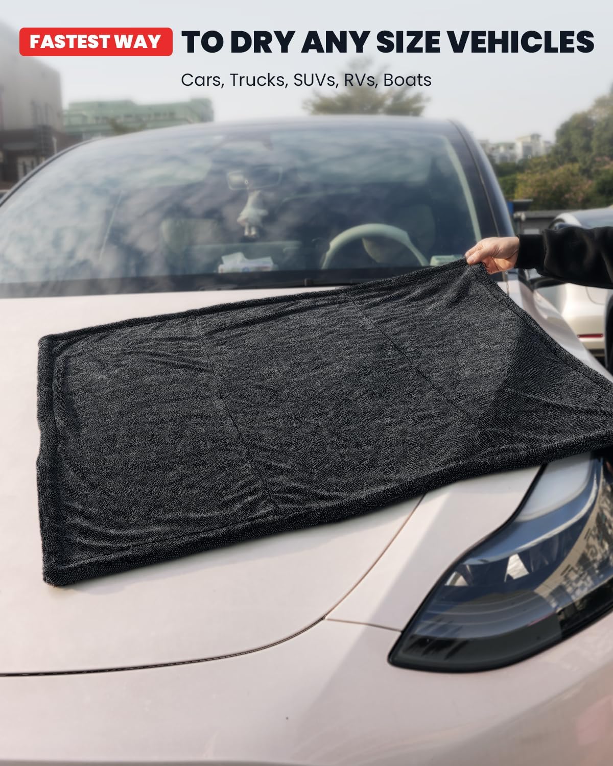 LASFIT Drying Towel, [2025 Upgraded] Large Super Absorbent Car Drying Towel for Car Detailing Streak Free, XL 1300 GSM Premium Ultra Soft Microfiber, Twisted-Loop Microfiber Towels for Cars