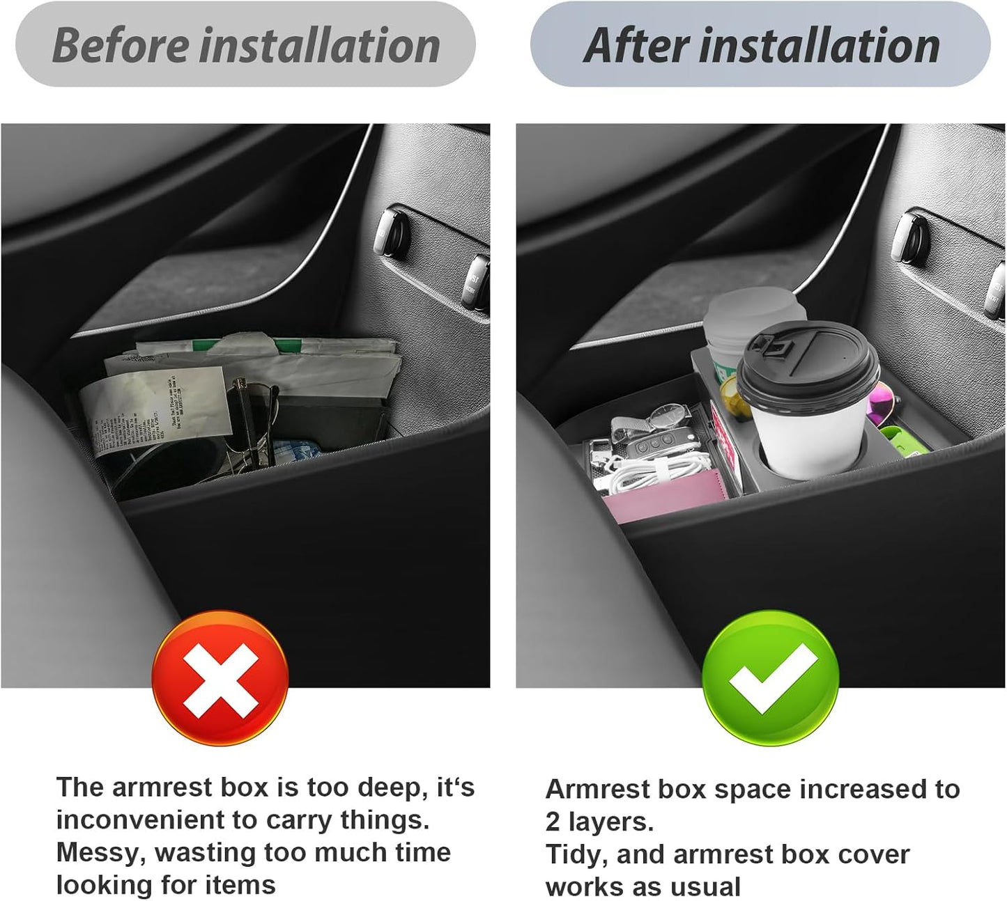 SKTU 2-Pack 2023 2024 2025 2026 Lexu s RX350 Center Console Organizer for 2023-2026 Lexu s RX350/RX450h/RX500h Console Tray 2023 2024 2025 2026 RX350 Accessories with Sunglasses Holder [Double Layers]
